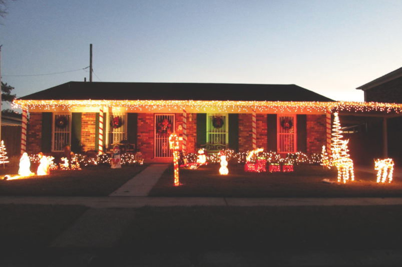 Colored Christmas lights on outside of house