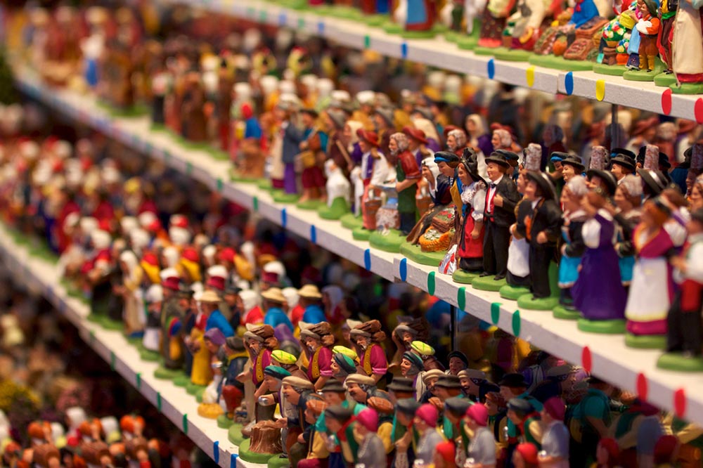 Santon figurines on shelf of store in France